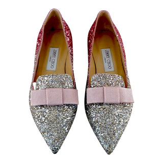 Jimmy Choo Degradé Glitter Bow Pointed Toe Flats