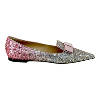 Jimmy Choo Degradé Glitter Bow Pointed Toe Flats