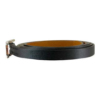 Hermès Behapi Double Tour Reversible Leather Bracelet Noir / Fauve Palladium Plated