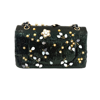 Chanel Sequin Embellished Floral Classic Flap Bag Black