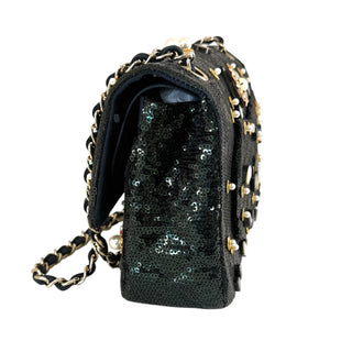 Chanel Sequin Embellished Floral Classic Flap Bag Black