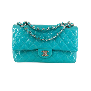 Chanel Classic Turquoise Double Flap Bag Patent Leather Silver-Tone Hardware