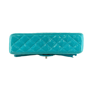 Chanel Classic Turquoise Double Flap Bag Patent Leather Silver-Tone Hardware