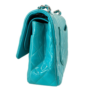 Chanel Classic Turquoise Double Flap Bag Patent Leather Silver-Tone Hardware