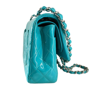 Chanel Classic Turquoise Double Flap Bag Patent Leather Silver-Tone Hardware