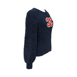 Chanel Navy CC Logo Bouclé Knit Sweater