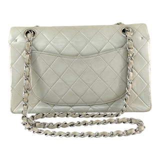 Chanel Classic Medium Double Flap Light Grey Lambskin Leather Silver Hardware