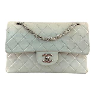 Chanel Classic Medium Double Flap Light Grey Lambskin Leather Silver Hardware