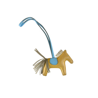 Hermès Rodeo Horse Bag Charm Gold Blue & Grey