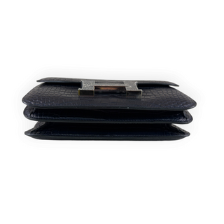 Hermès Bleu Nuit Matte Alligator and Ombre Lizard Marquette Constance 18 Palladium Hardware Bag