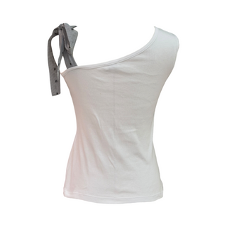 Chanel White One-Shoulder CC Embellished Top