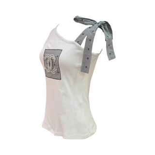Chanel White One-Shoulder CC Embellished Top