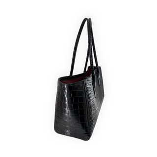 Chanel Black Crocodile Embossed Leather CC Logo Tote Bag Gold Hardware