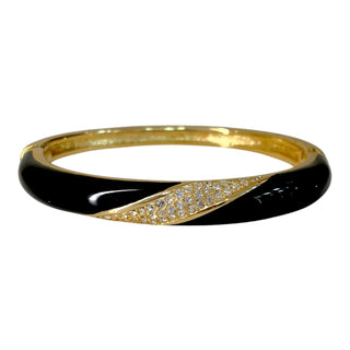 Christian Dior Gold-Tone Crystal & Black Enamel Hinged Bangle