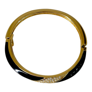 Christian Dior Gold-Tone Crystal & Black Enamel Hinged Bangle