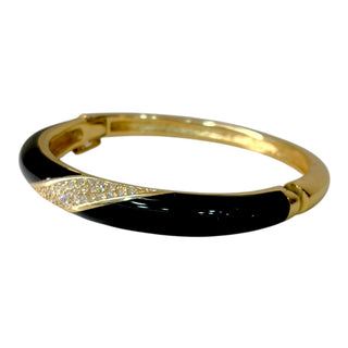 Christian Dior Gold-Tone Crystal & Black Enamel Hinged Bangle