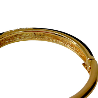 Christian Dior Gold-Tone Crystal & Black Enamel Hinged Bangle