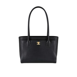 Chanel Black Smooth Leather CC Logo Shoulder Tote Bag Gold Hardware