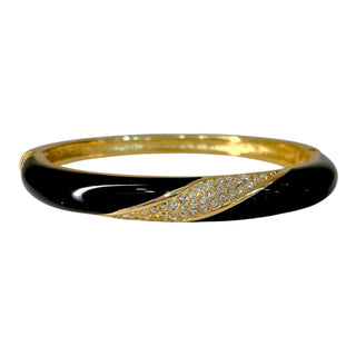 Christian Dior Gold-Tone Crystal & Black Enamel Hinged Bangle