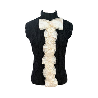 Chanel Black & Ivory Cashmere Cable-Knit Sleeveless Vest Size FR 36