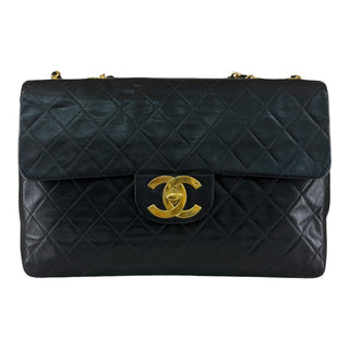 Vintage Chanel Jumbo XL Black Quilted Lambskin 24K Gold Hardware