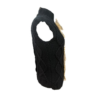 Chanel Black & Ivory Cashmere Cable-Knit Sleeveless Vest Size FR 36