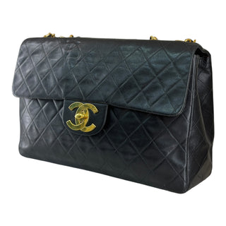 Vintage Chanel Jumbo XL Black Quilted Lambskin 24K Gold Hardware