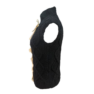Chanel Black & Ivory Cashmere Cable-Knit Sleeveless Vest Size FR 36