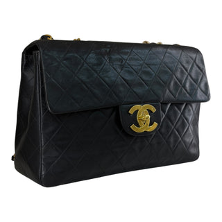 Vintage Chanel Jumbo XL Black Quilted Lambskin 24K Gold Hardware