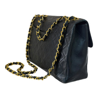 Vintage Chanel Jumbo XL Black Quilted Lambskin 24K Gold Hardware