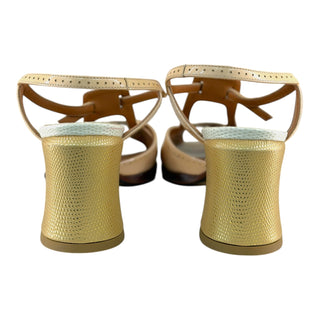 Fendi Cream Patent Leather T-Strap Brogue Sandals Low Heel Size 37.5