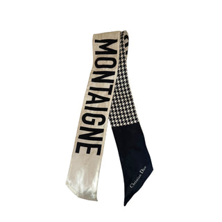 Christian Dior Black & Ivory 30 Montaigne Houndstooth Silk Mitzah Scarf