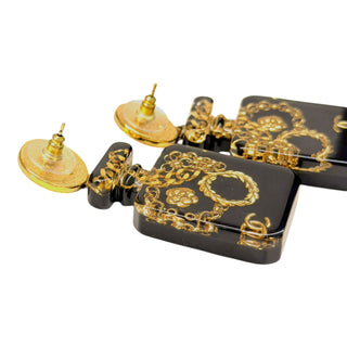 Chanel Black Resin Perfume Bottle CC Drop Earrings Gold Tone & Faux Pearl