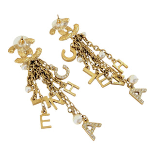 Chanel Gold Tone CC Logo CHANEL Letter Charm Tassel Drop Earrings