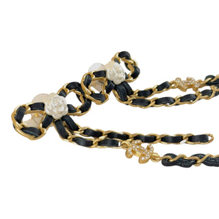 Chanel Black Leather Chain Bow Tassel CC Logo Drop Earrings
