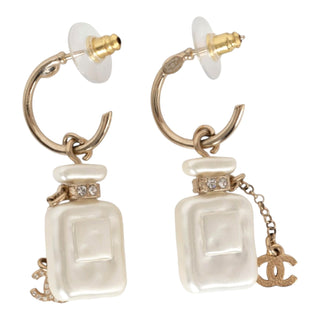 Chanel No.5 Pearl Effect Perfume Bottle CC Crystal Drop Earrings