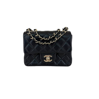 Chanel Black Quilted Lambskin Mini Square Flap Bag Gold-Tone Hardware