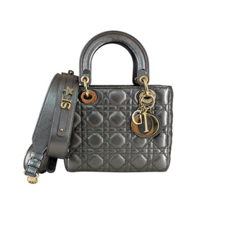 Christian Dior Metallic Grey My ABCDior Lady Dior Cannage Quilted Leather Shoulder Bag Gold-Tone Hardware