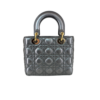 Christian Dior Metallic Grey My ABCDior Lady Dior Cannage Quilted Leather Shoulder Bag Gold-Tone Hardware