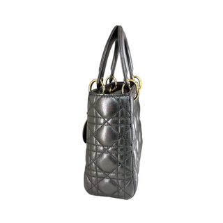 Christian Dior Metallic Grey My ABCDior Lady Dior Cannage Quilted Leather Shoulder Bag Gold-Tone Hardware