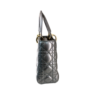 Christian Dior Metallic Grey My ABCDior Lady Dior Cannage Quilted Leather Shoulder Bag Gold-Tone Hardware
