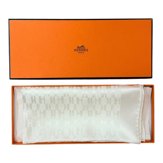 Hermès White H Jacquard Silk Scarf