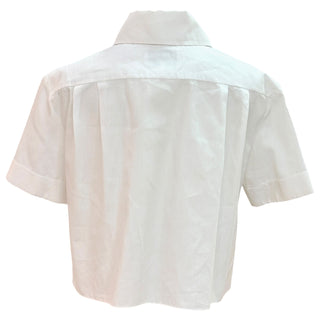 Chanel White Logo Pocket Cropped Short Sleeve Shirt