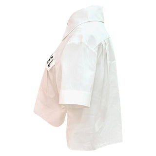 Chanel White Logo Pocket Cropped Short Sleeve Shirt