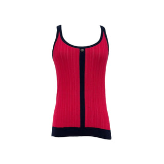 Chanel Red & Navy Ribbed Knit Sleeveless Top