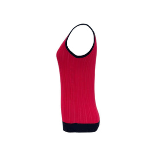 Chanel Red & Navy Ribbed Knit Sleeveless Top