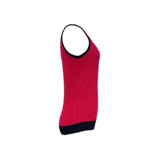 Chanel Red & Navy Ribbed Knit Sleeveless Top