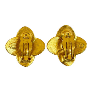 Chanel Vintage Gold Tone CC Quatrefoil Floral Clip-On Earrings