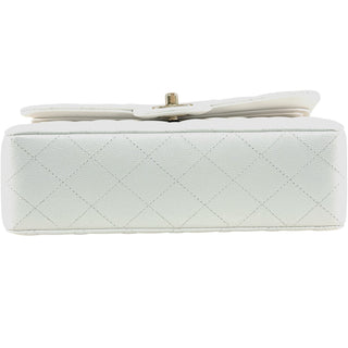 Chanel Small Classic Double Flap Bag White Caviar Leather Champagne Gold Hardware