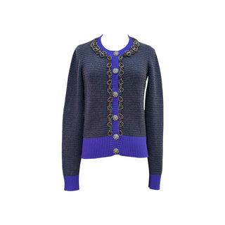 Chanel Grey & Purple Embellished Knit Cardigan